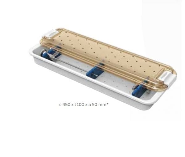 CAIXA PLASTICA AUTOCLAVAVEL TRASPARENTE P/ OTICA DE LAPAROSCOPIA  45x10x5 cm-  NOVA
